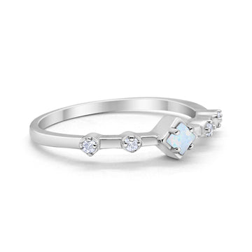 Half Eternity Band Ring Lab Created White Opal 925 Sterling Silver